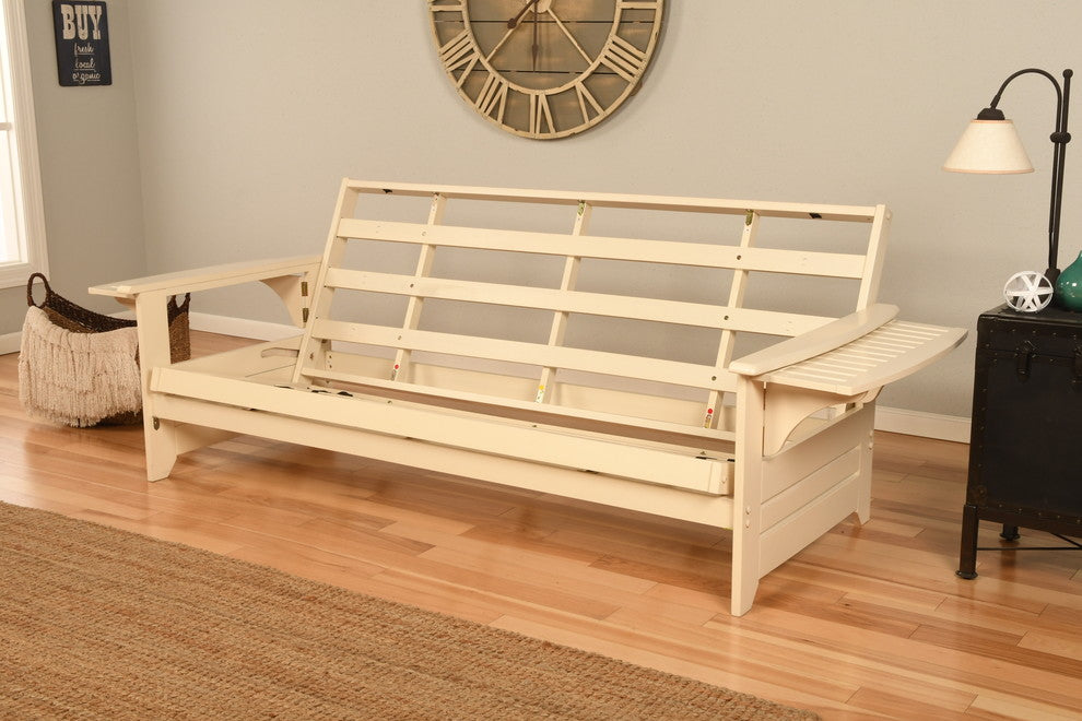 Mesa Frame Futon With Antique White Finish, Marmont Mocha