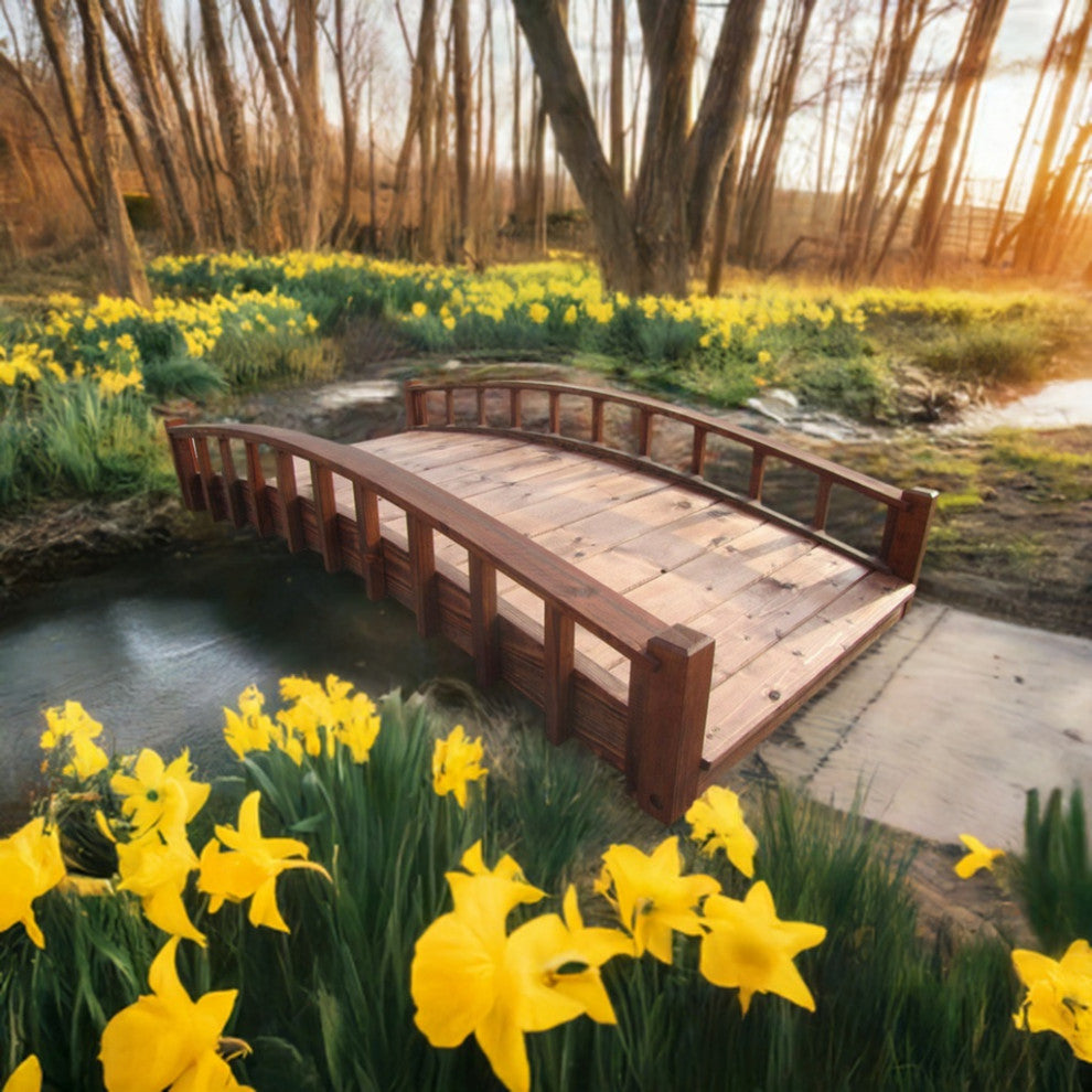 SamsGazebos Japanese Wood Garden Bridge With Arched Railings, 6', Treated