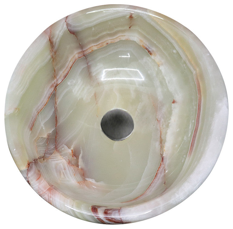 Handmade Marble Onyx Bathroom Sink, 16"�, Round Vessel Sink, Light Green/Thick Rim