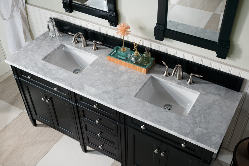 Brittany 72" Black Onyx Double Vanity, Carrara Marble