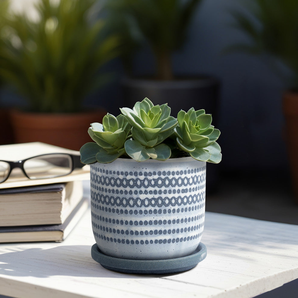 Ceramic 5" Planter With Saucer, Blue