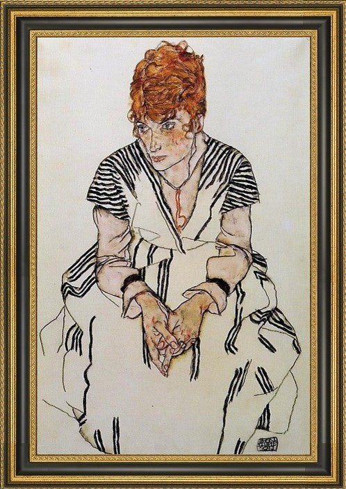 Egon Schiele Artist's Sister-in-Law Striped Dress  Seated