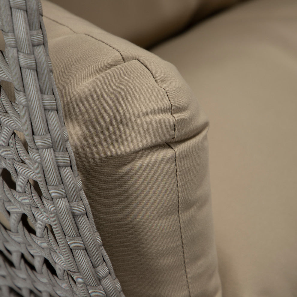 LeisureMod Mendoza Light Gray Wicker Hanging Double Egg Swing Chair, Taupe