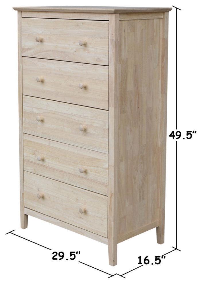 Solid Wood Dresser Chest With 5 Drawers