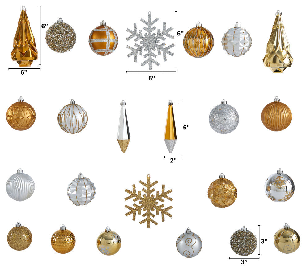 Shatterproof, 52 Count Xmas Tree Ornament Set, 80mm to 150mm With Reusable Tray