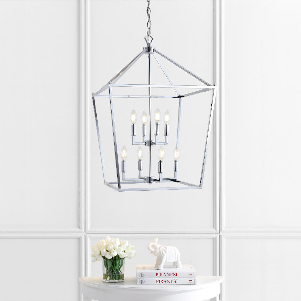 Pagoda Lantern Metal LED Pendant, Chrome, Width: 20"