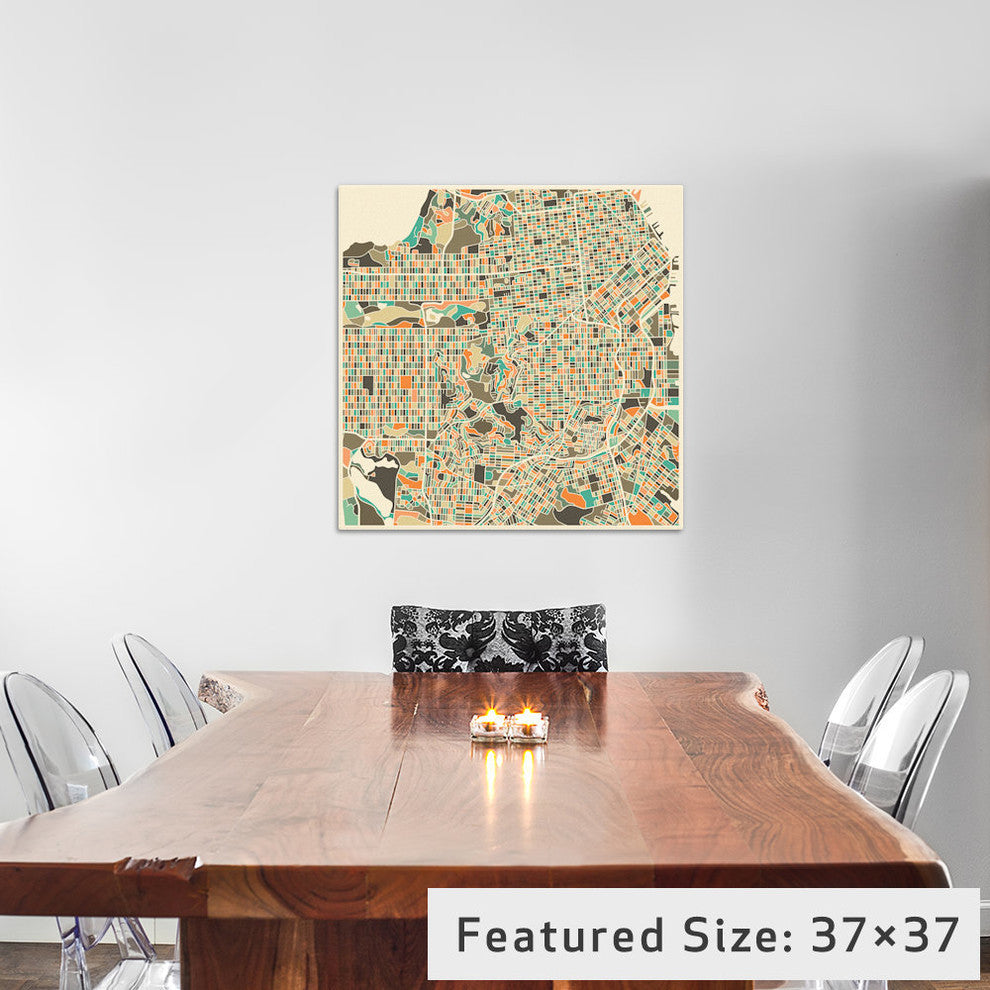 "Abstract City Map of San Francisco" by Jazzberry Blue, 37x37x1.5