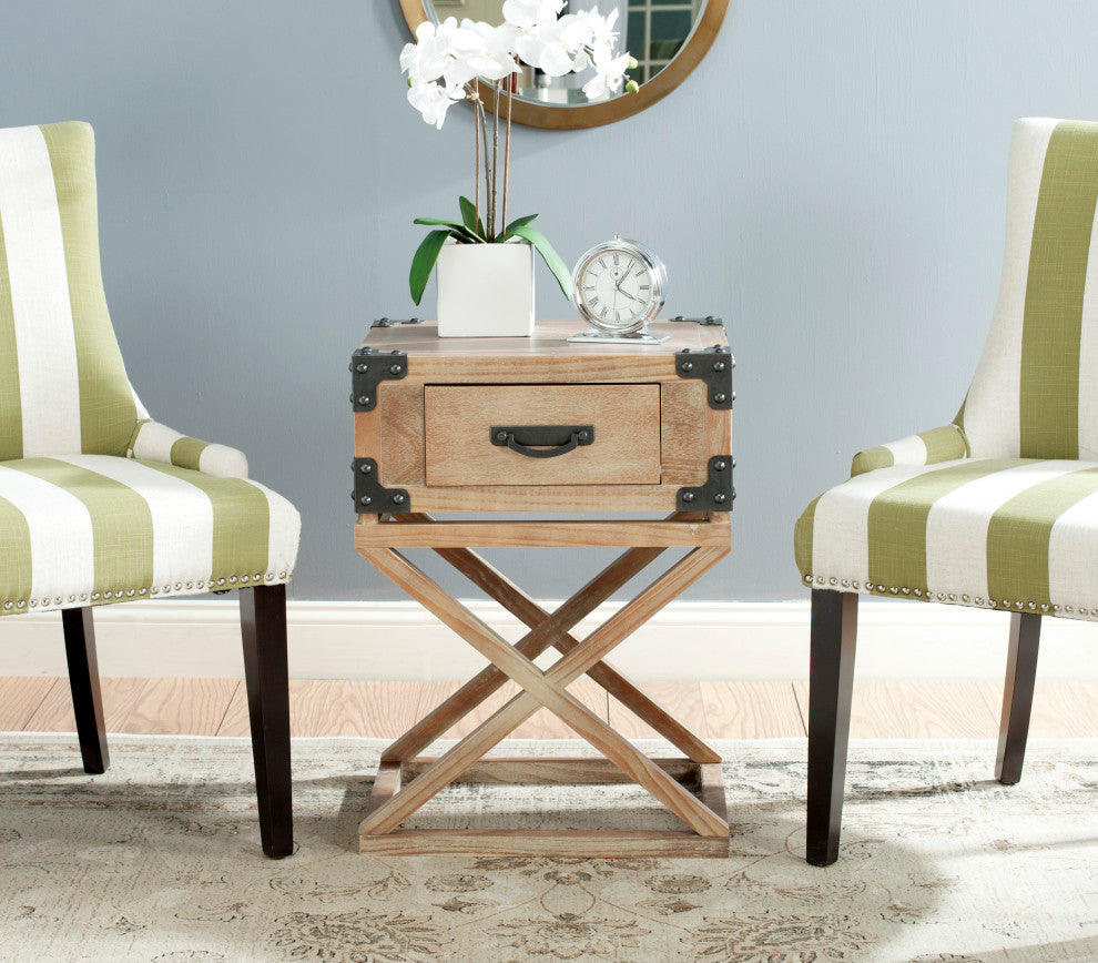 Safavieh Dunstan Accent Table With Storage Drawer, Washed Natural Pine