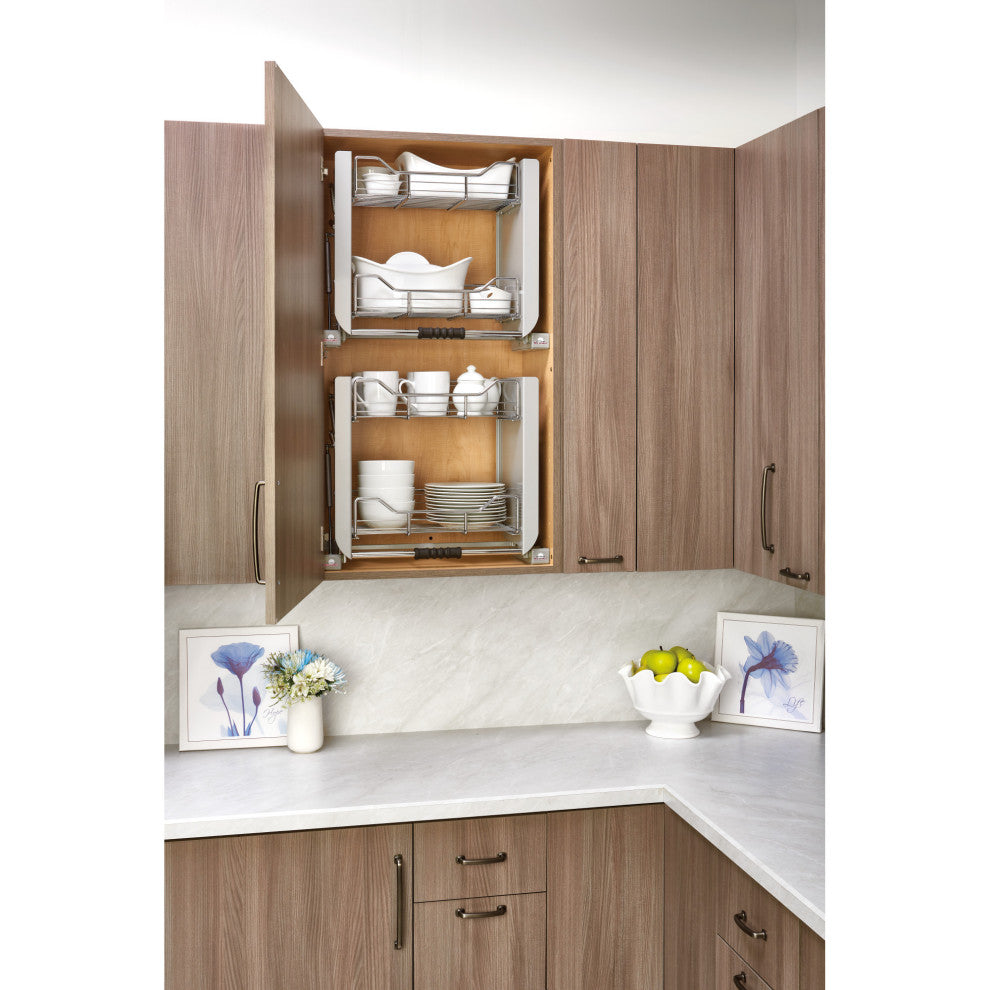 Pull Down Organizer for Wall Cabinets, Chrome, 22.25"W