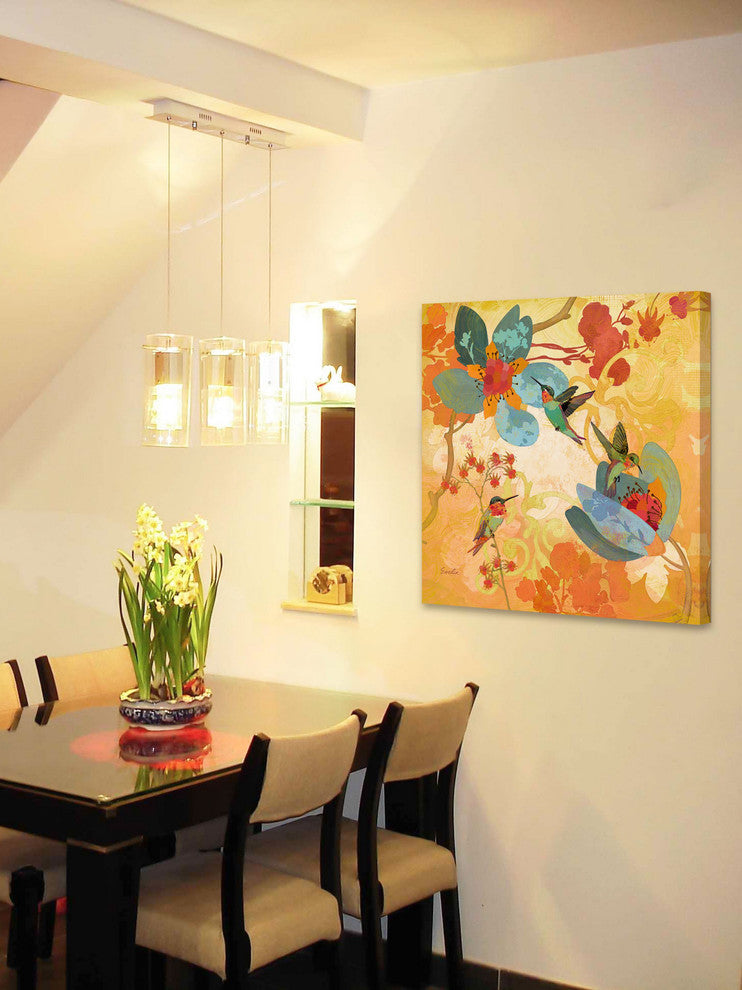 "Humming Birds Aqua" Painting Print on Canvas by Evelia