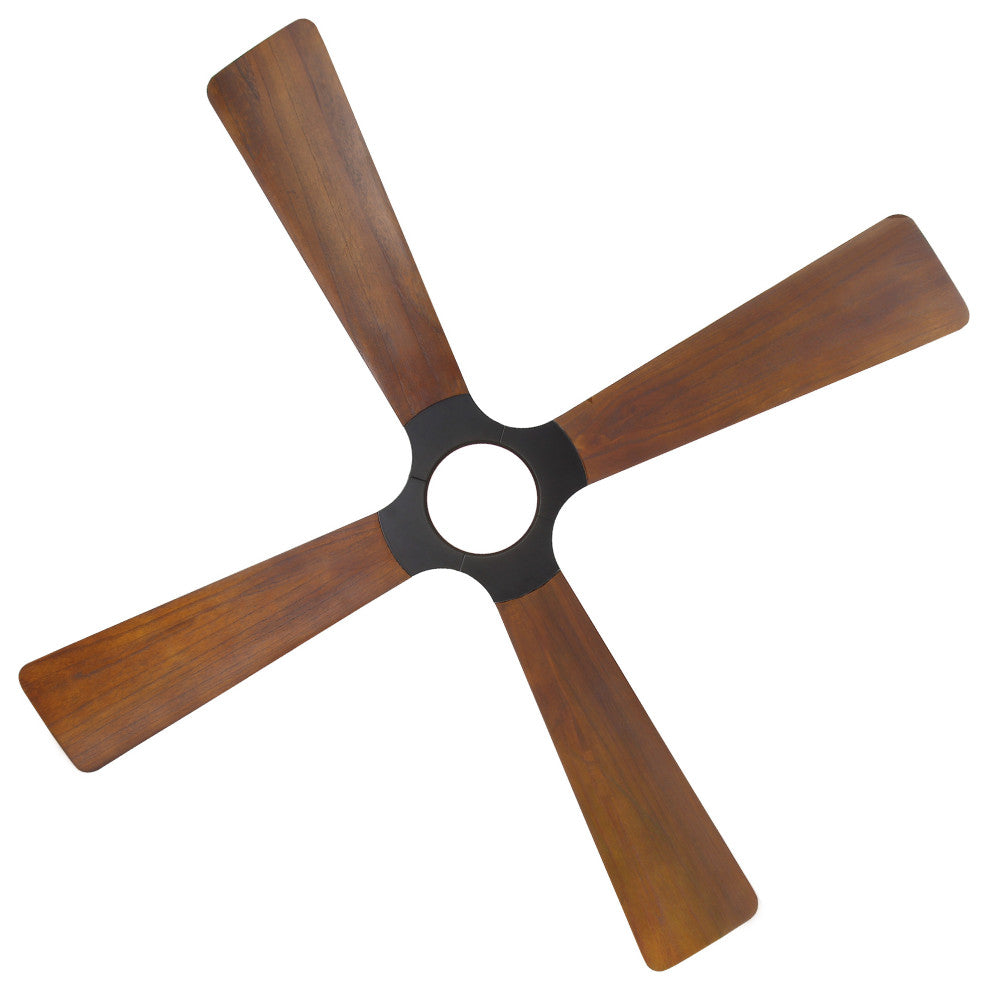 56" 4-Blade Solid Wood Ceiling Fan with LED Light and Remote Control, Black/Walnut