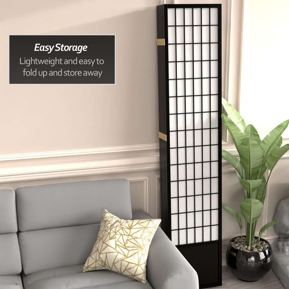 7' Tall Window Pane Shoji Screen, Black, 8 Panels