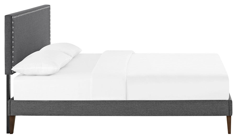Modway Phoebe Queen Fabric Platform Bed With Squared Tapered Legs, Gray