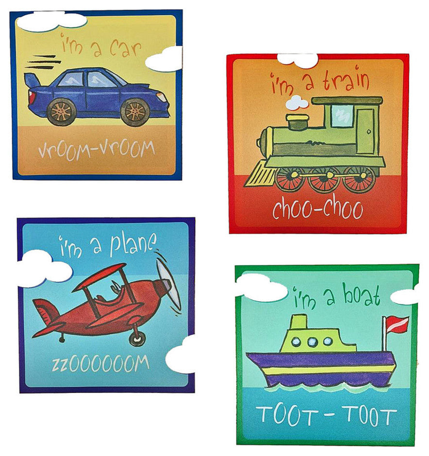 Transportation Canvas Prints, Car, Train, Plane, Boat, 4 Piece Set