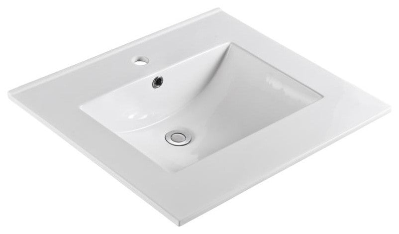 Unique 25"x22" Ceramic Vanity Top, White With Single-Hole Drilling