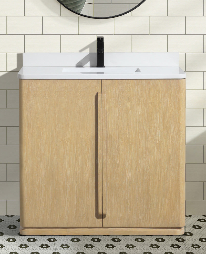 Lucas Bathroom Vanity, Washed Oak, 36", Single Sink, Freestanding