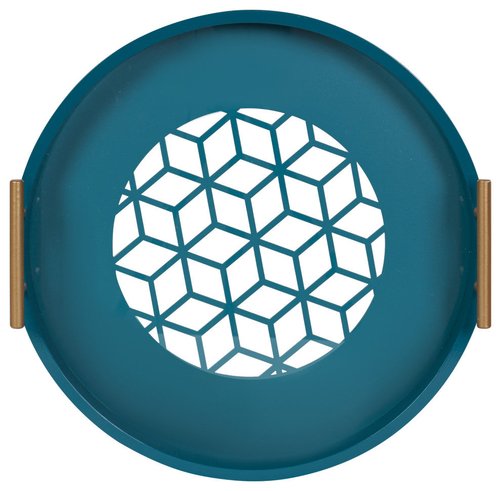 Caspen Round Decorative Tray, Teal 15.5 Diameter