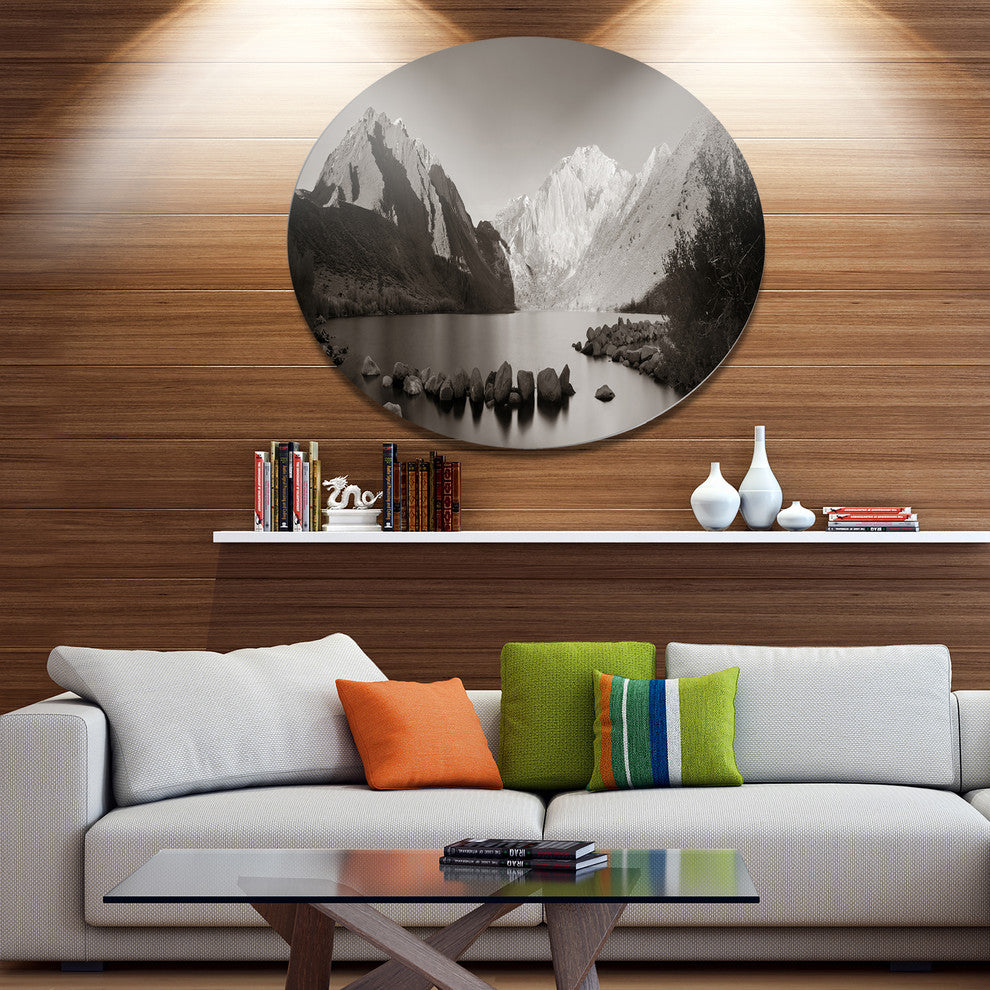 Snow Mountain Lake Panorama, Landscape Large Disc Metal Wall Art, 11"