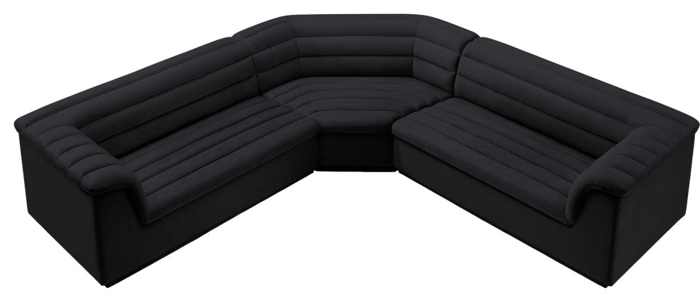 Cascade Upholstered Modular Sofa, Black, Velvet, Corner Sectional