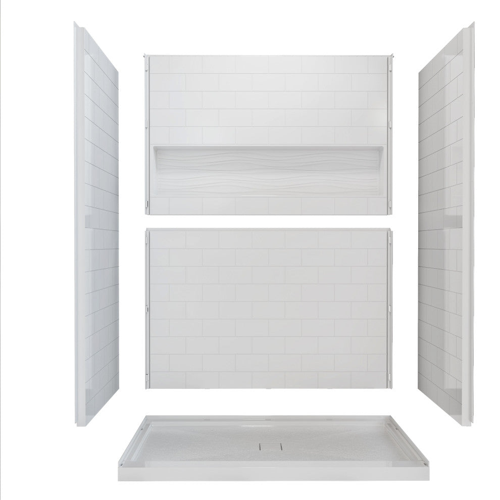60" x 32" 4-Piece Direct-to-Stud Alcove Shower Wall Kit, White
