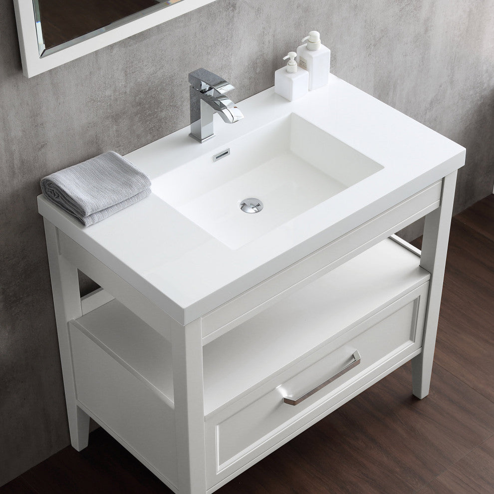 Dowell 22" FTB Resin Bathroom Vanity Basin, White, 36wx22dx6h