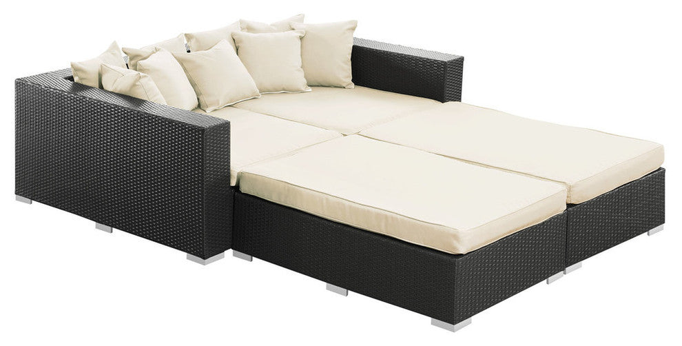 Modern Contemporary Outdoor Patio Rattan and Wicker 4-Piece SetSofa White