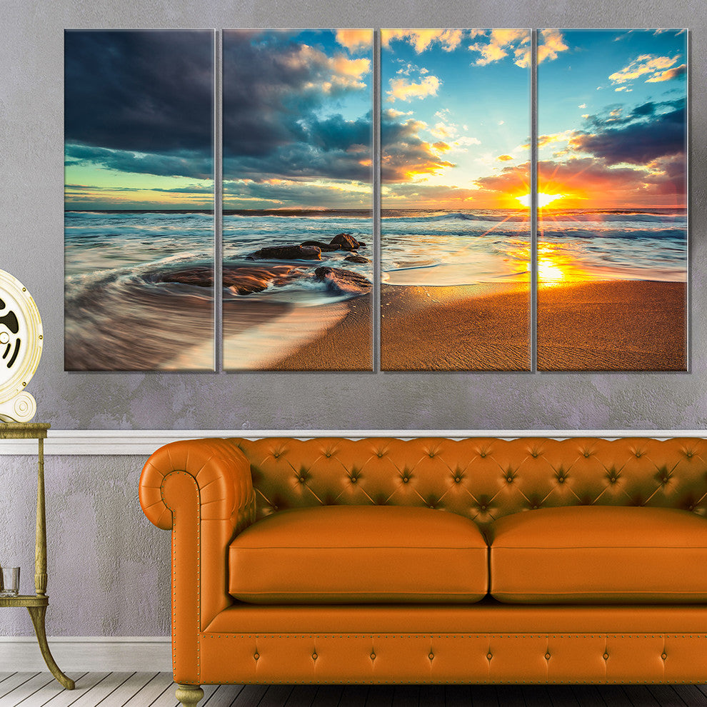 "Beautiful Cloudscape Over The Sea" Modern Beach Wall Art, 4 Panels, 48"x28"