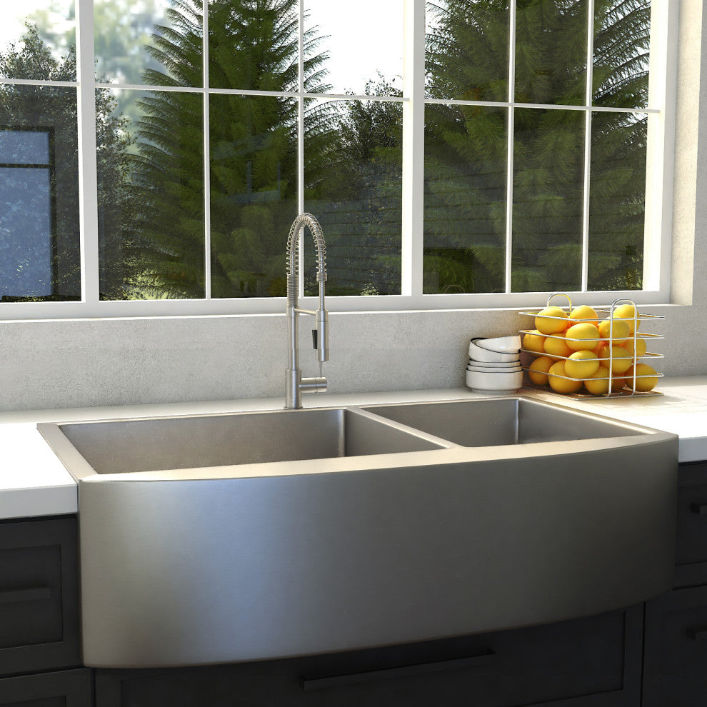 ZLINE Farmhouse Double Bowl Sink in Stainless Steel with Bottom Grid
