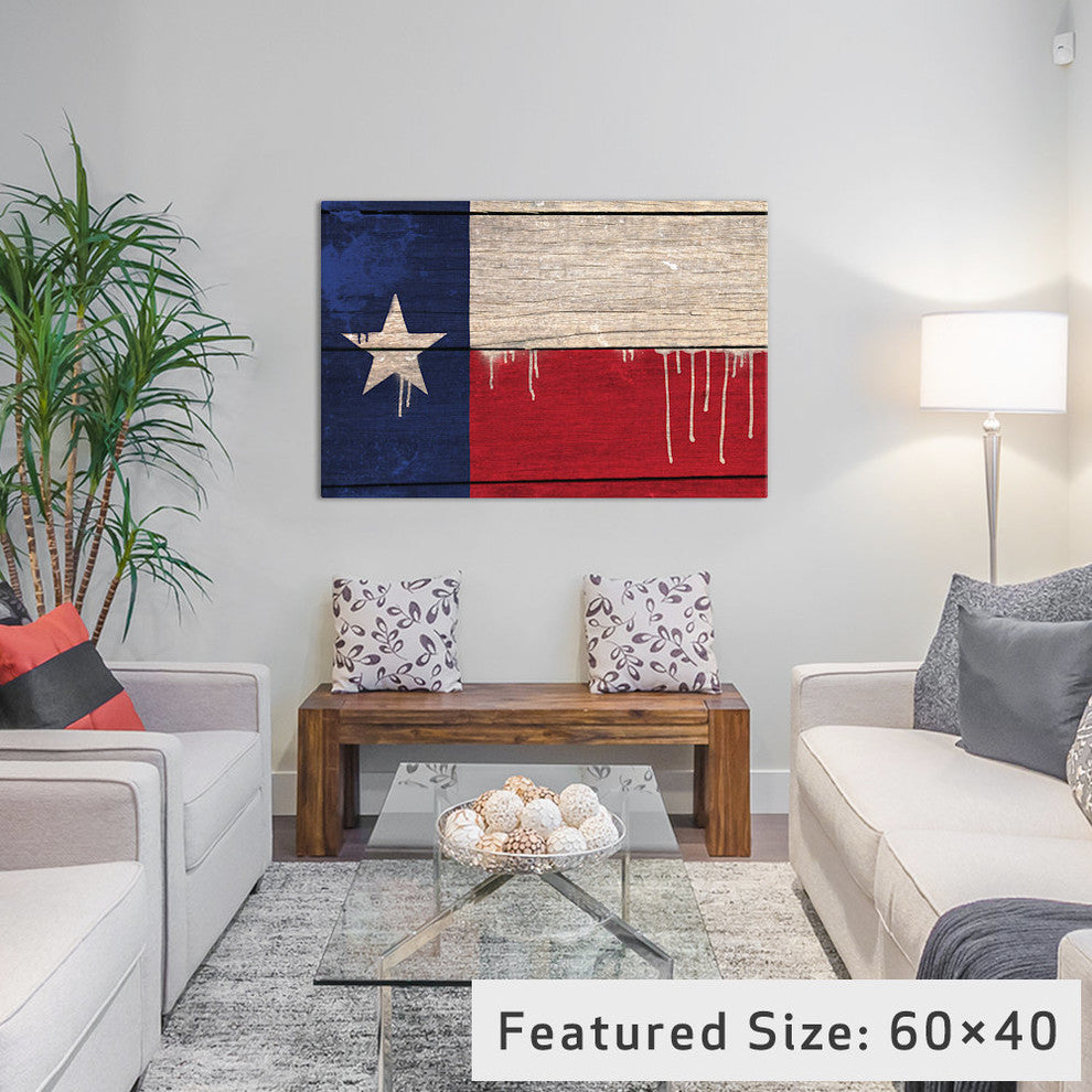 "Texas Paint Drip State Flag on Wood Planks" by iCanvas, 26x18x1.5"