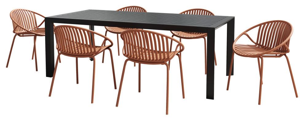 GDF Studio 7-Piece Modern Outdoor Dining Set, Orange/Black