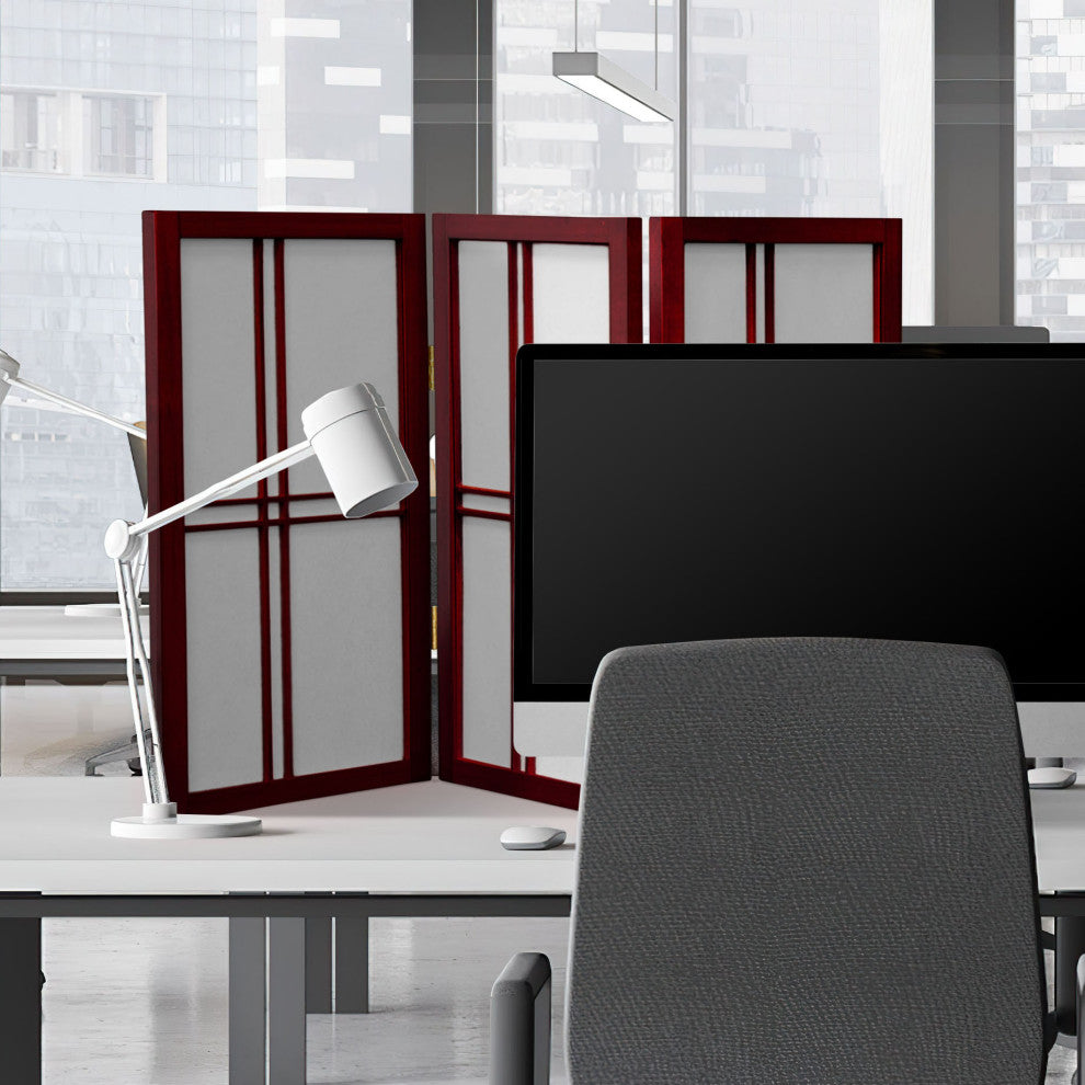 2' Tall Desktop Double Cross Shoji Screen, Rosewood, 3 Panels