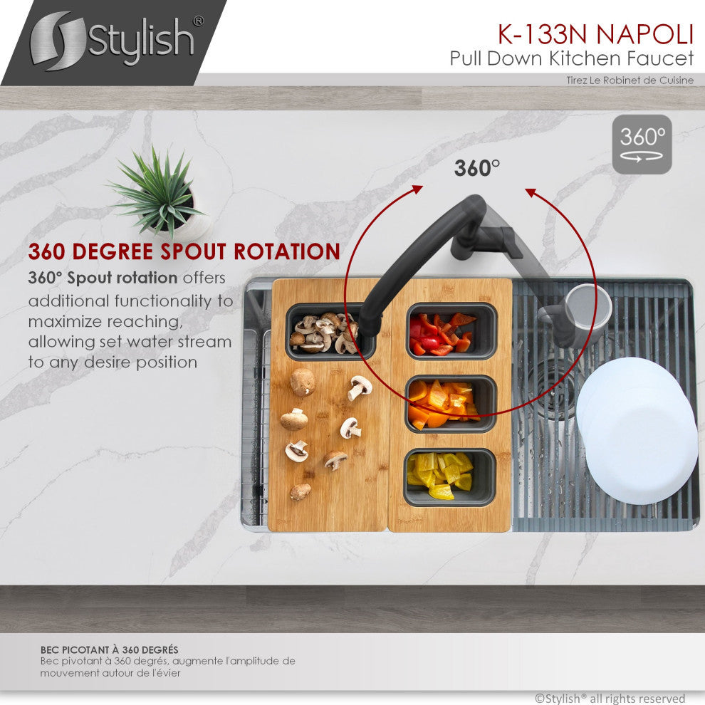 STYLISH Kitchen Sink Faucet Single Handle Pull Down Dual Mode Stainless Steel