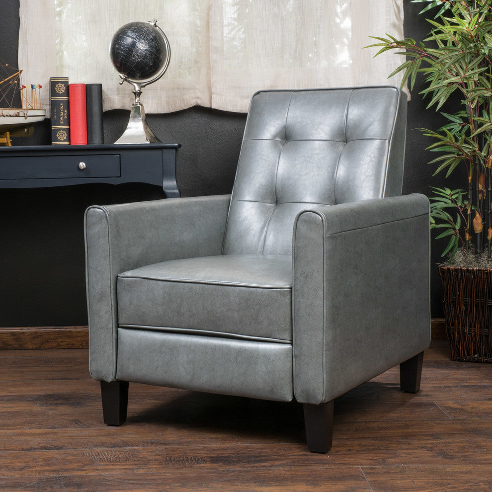 GDF Studio Elan Tufted Bonded Leather Recliner Chair, Dark Gray