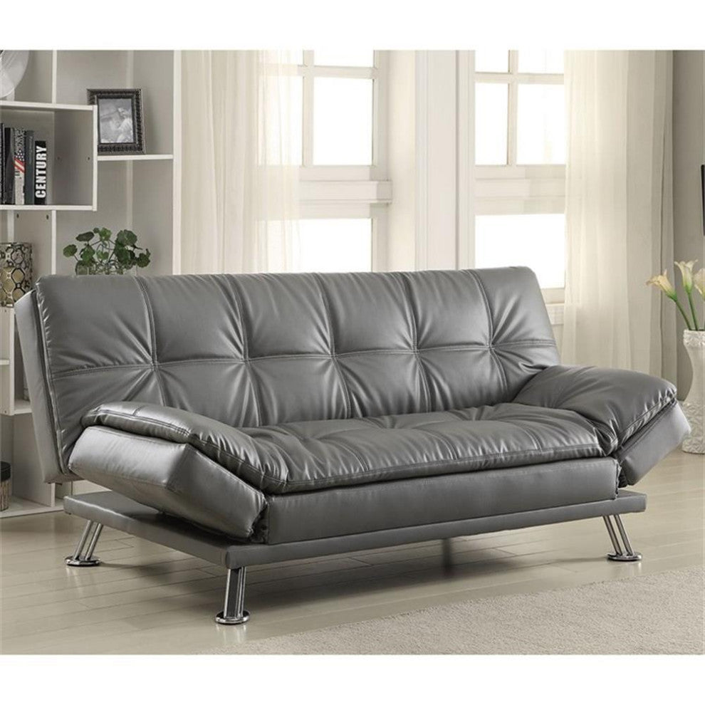 Bowery Hill Faux Leather Tufted Sleeper Sofa in Dark Gray