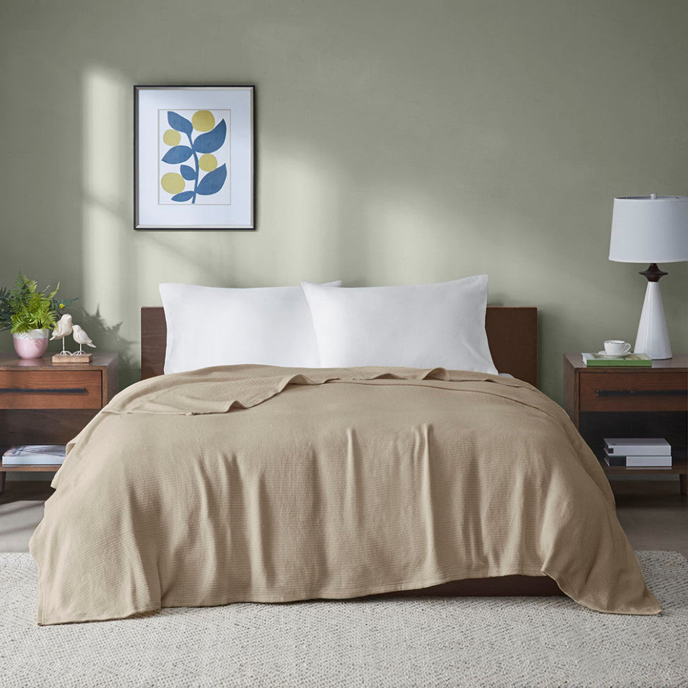 Madison Park Freshspun Basketweave All-Season Bedding Blanket, Khaki
