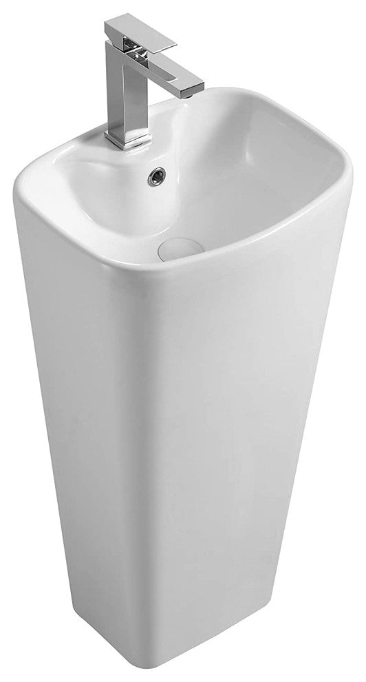 Elegant One-Piece Plainfield Pedestal Sink, Vitreous China, White