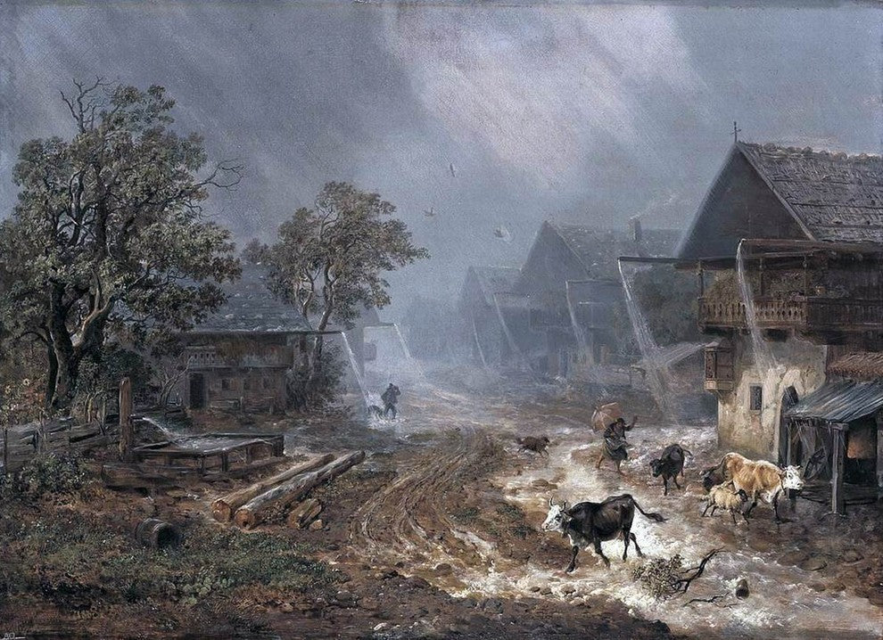 Heinrich Burkel a Rain Shower in Patenkirchen Premium Canvas Print