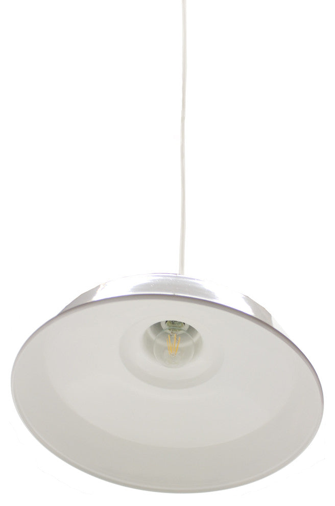 16" Standard Steel Warehouse Style Pendant Light, White, Black Cord