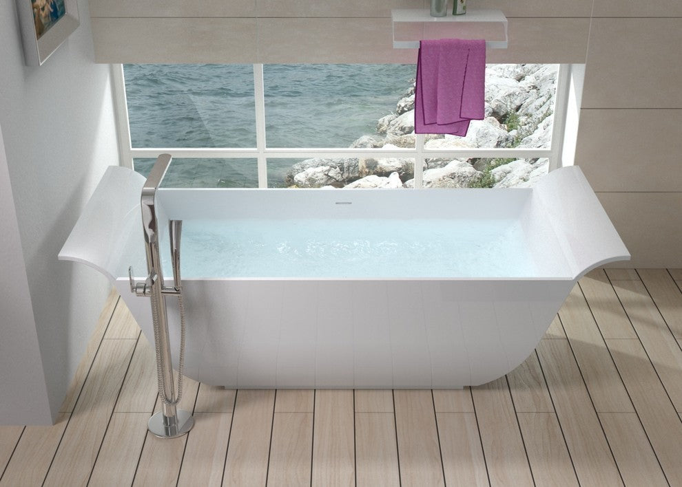 ADM Curved Freestanding Bathtub, Matte White, 76.8"