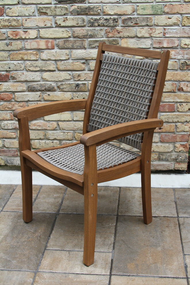 Stacking Gray Wicker and Eucalyptus Armchair