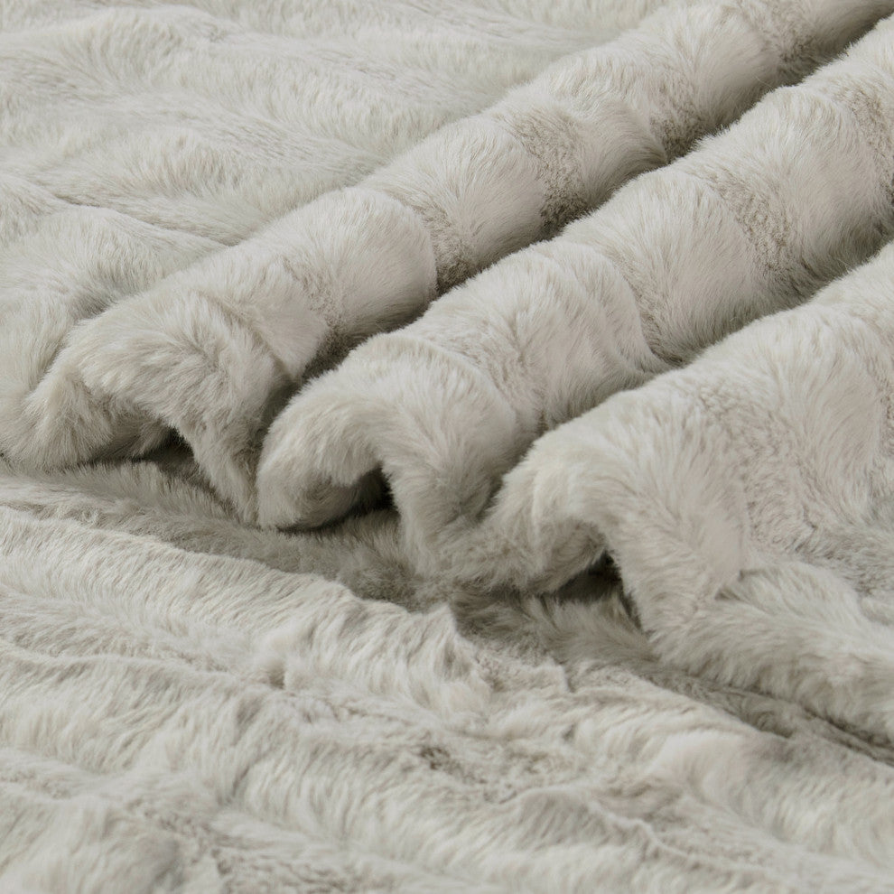 Derby Double Sided Faux Fur Throw Blanket, Charcoal Gray