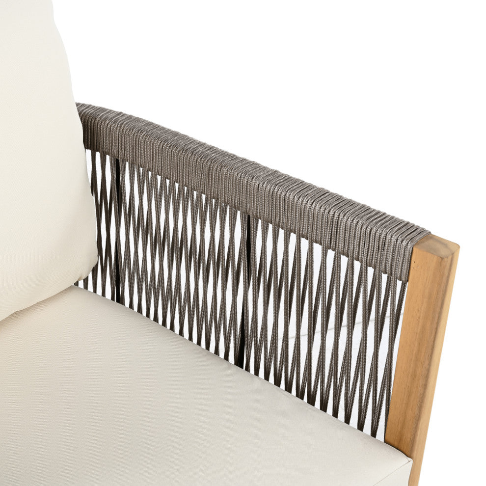 GDF Studio Outdoor 3-Seater Patio Acacia Wood Sofa, Teak/Gray/Beige