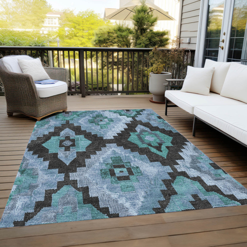 Machine Washable Indoor/Outdoor Chantille ACN1894 Teal 9' x 12' Rug