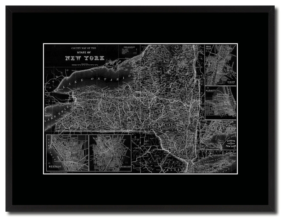 New York Vintage Monochrome Map Canvas, 16"x21"