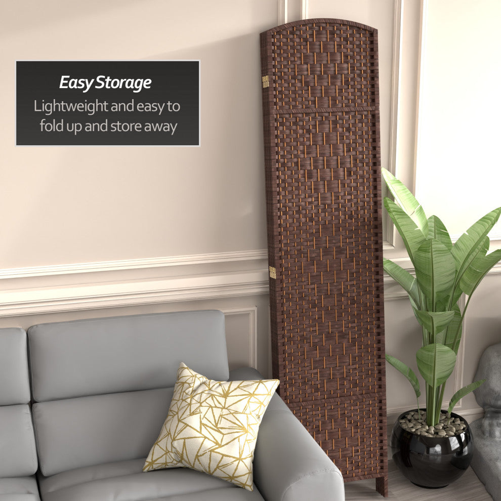 7' Tall Diamond Weave Room Divider, Dark Mocha, 4 Panels
