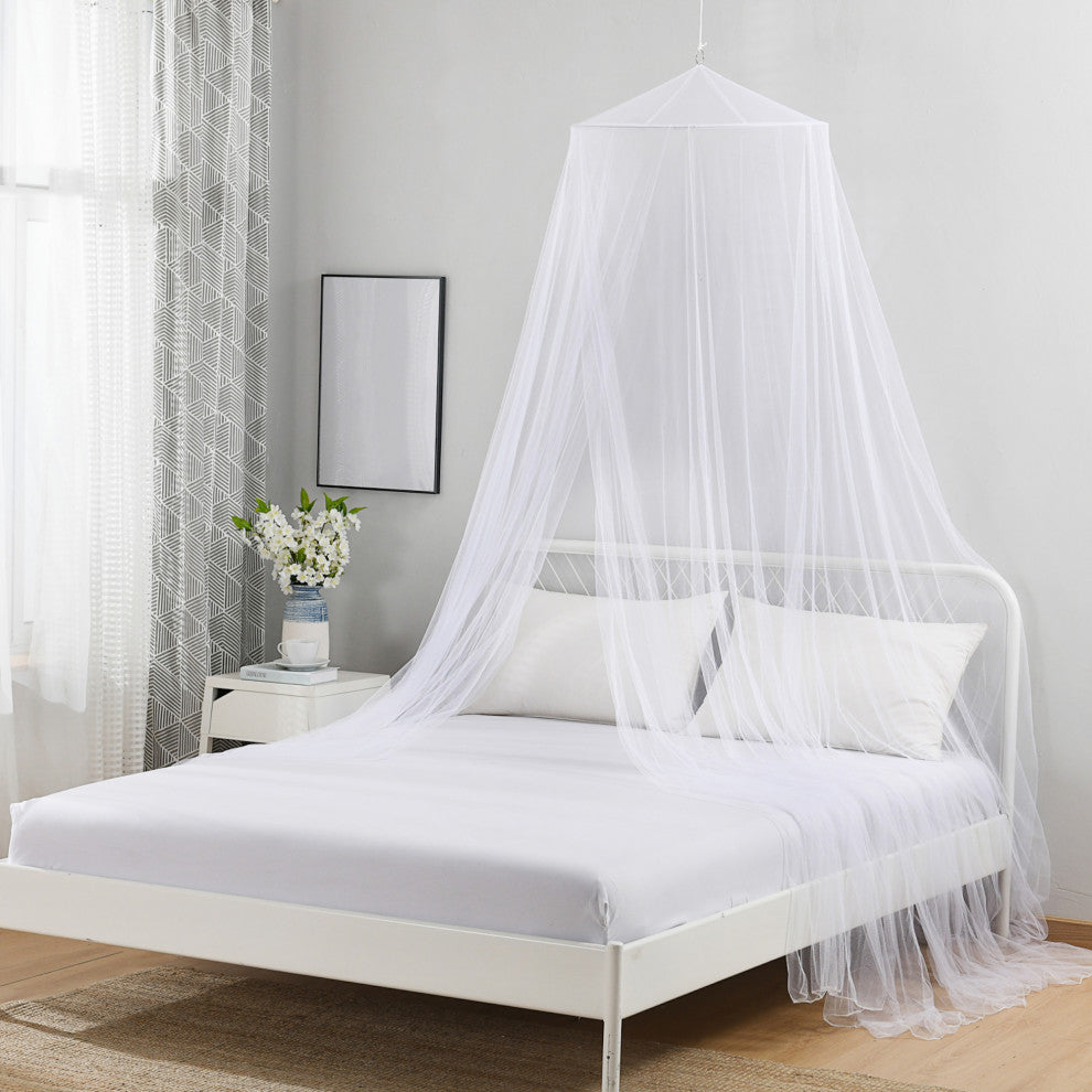 Oasis Round Collapsible Hoop Sheer Mosquito Net Bed Canopy, White
