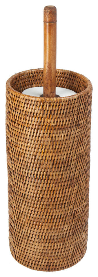 La Jolla Handwoven Rattan Toilet Roll Stand, 3 Rolls, Honey-Brown