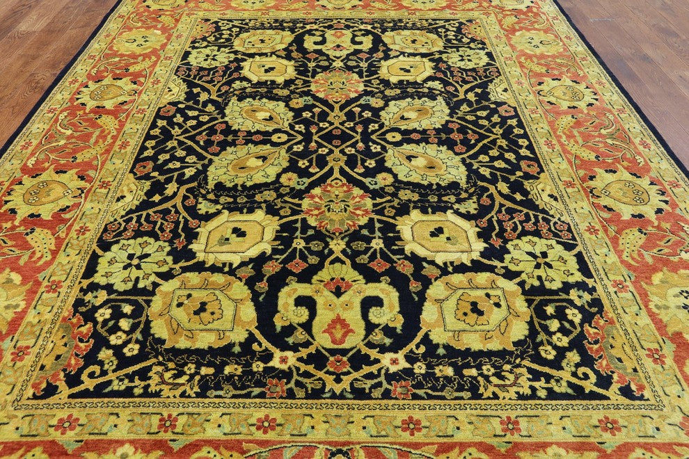 8'x10' Peshawar Navy Blue Oriental Hand Knotted Rug, W2528