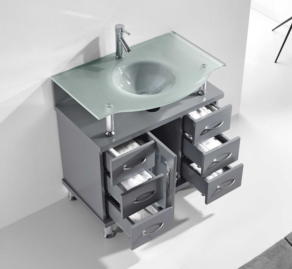 Vincente 32" Single Bathroom Vanity Set Gray, Frosted Tempered Glass Top