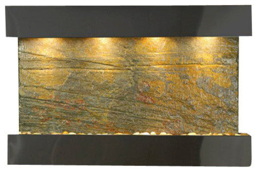 Sunrise Springs Wall Fountain, Blackened Copper, Green Slate, Square Frame